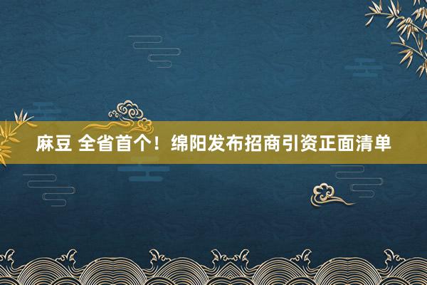 麻豆 全省首个！绵阳发布招商引资正面清单