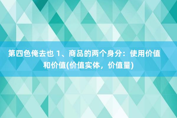 第四色俺去也 1、商品的两个身分：使用价值    和价值(价值实体，价值量)